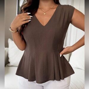 Sleeveless Brown V-Neck Top